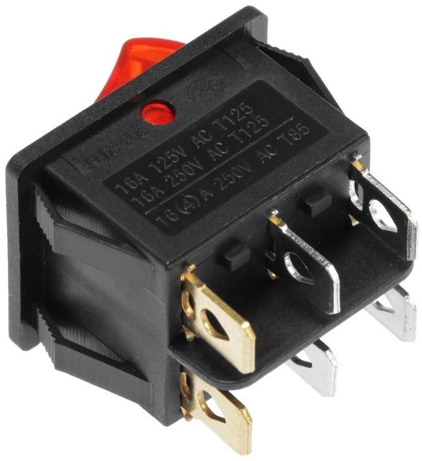 Клавишный выключатель двойной, 250 В, 15 А, ON-OFF, 6с, красный, с подсветкой