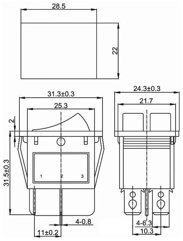 Клавишный выключатель двойной, 250 В, 15 А, ON-OFF, 6с, красный, с подсветкой