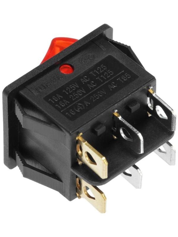 Клавишный выключатель двойной, 250 В, 15 А, ON-OFF, 6с, красный, с подсветкой