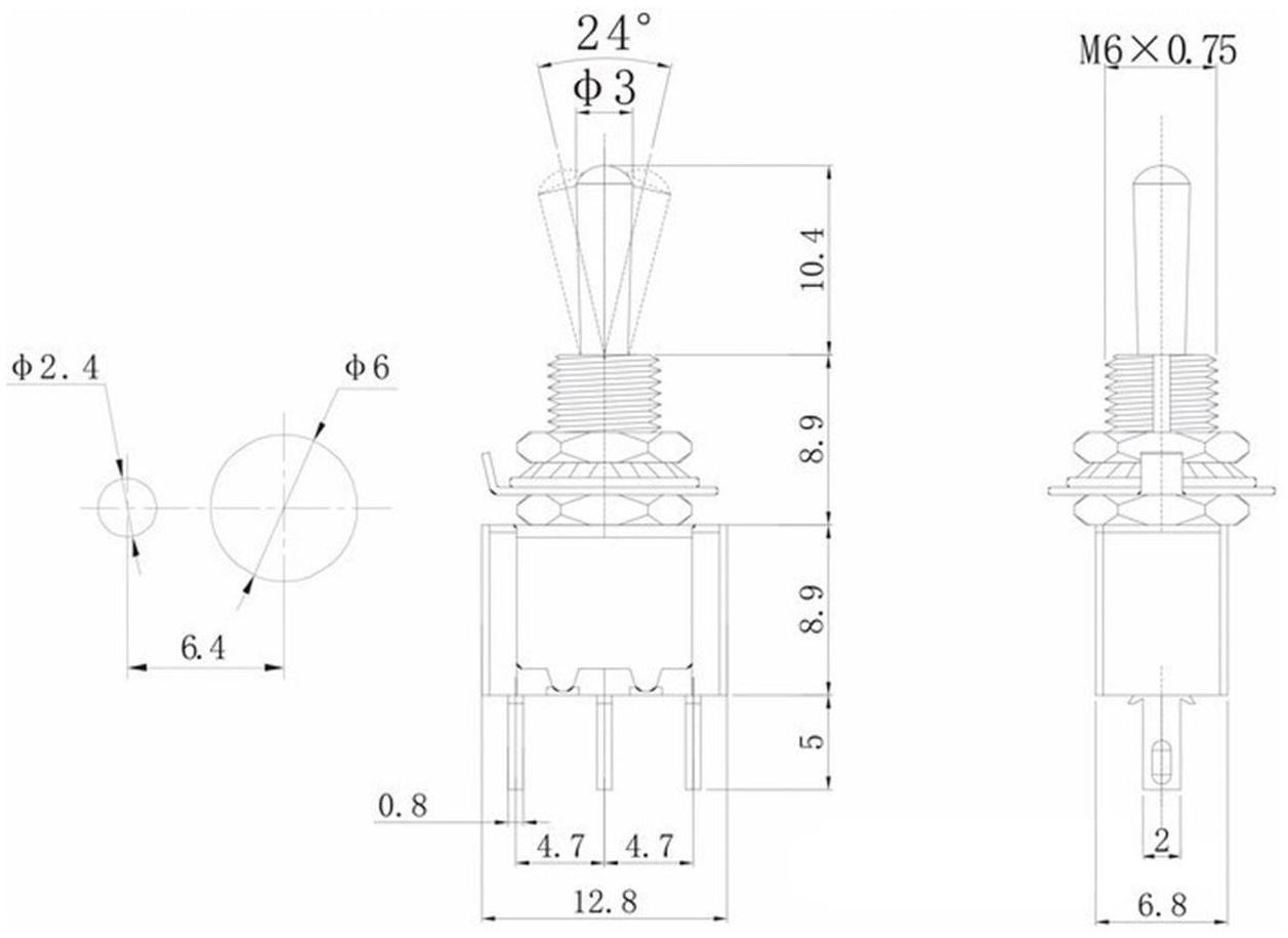 Тумблер, 250 В, 3 А, ON-ON, 3с, малый
