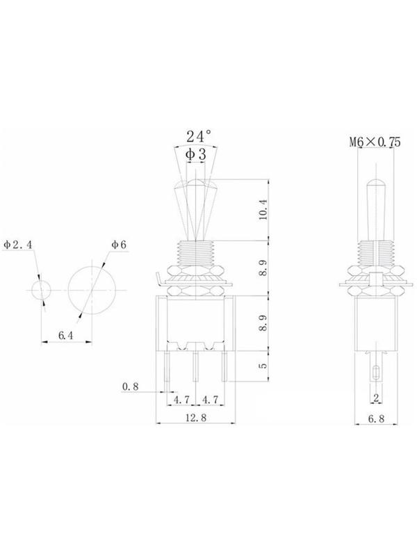 Тумблер, 250 В, 3 А, ON-ON, 3с, малый