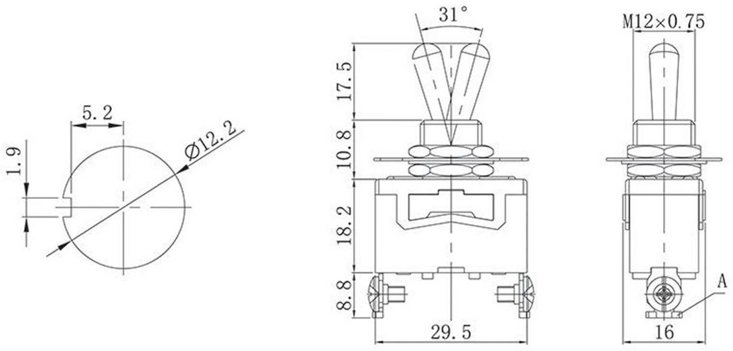 Тумблер, 250 В, 15 А, ON-OFF, 2с