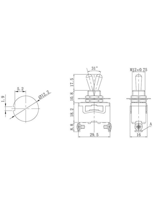 Тумблер, 250 В, 15 А, ON-OFF, 2с