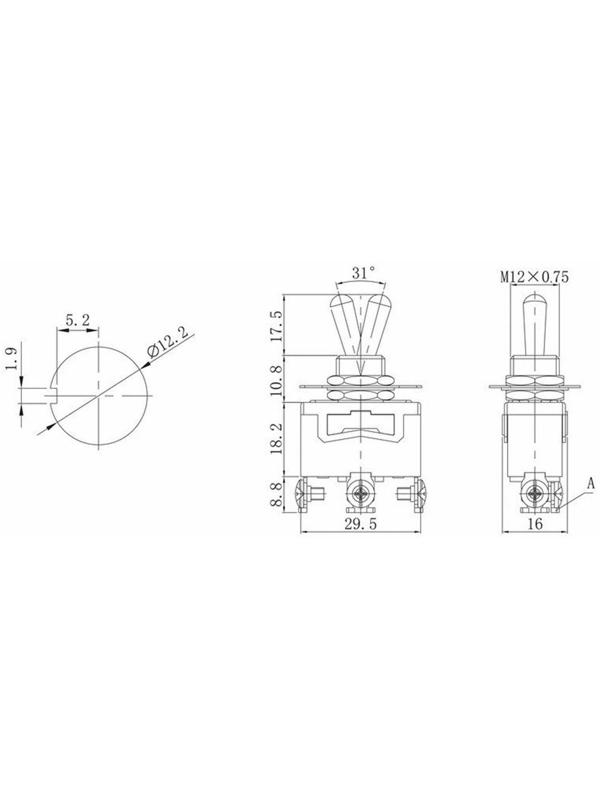 Тумблер, 250 В, 15 А, ON-ON, 3с