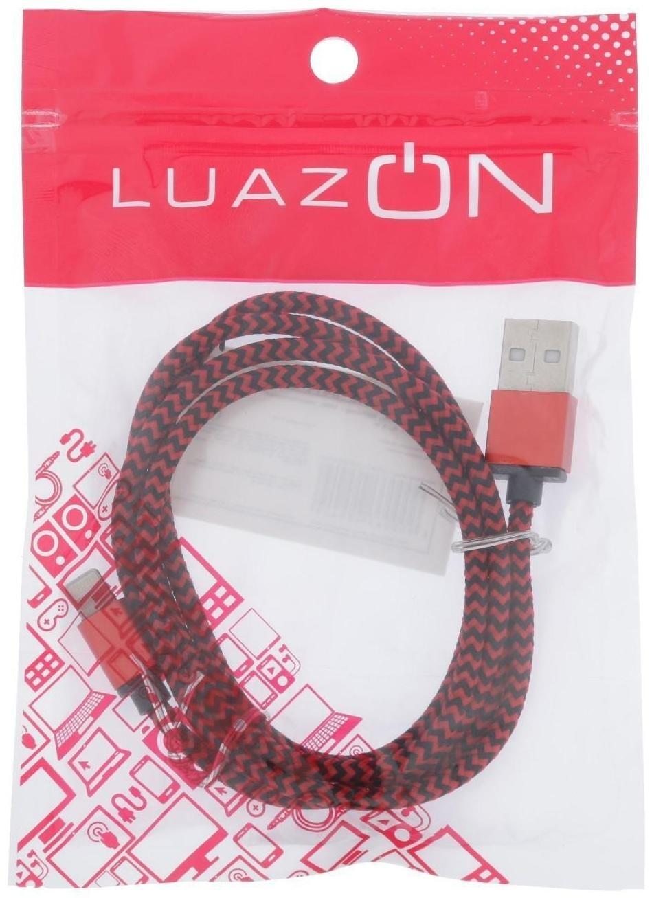 Кабель LuazON, Lightning - USB, 1 А, 1 м, оплётка нейлон, красный