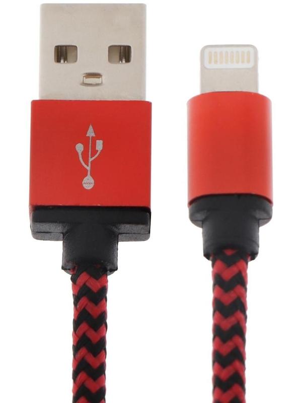 Кабель LuazON, Lightning - USB, 1 А, 1 м, оплётка нейлон, красный