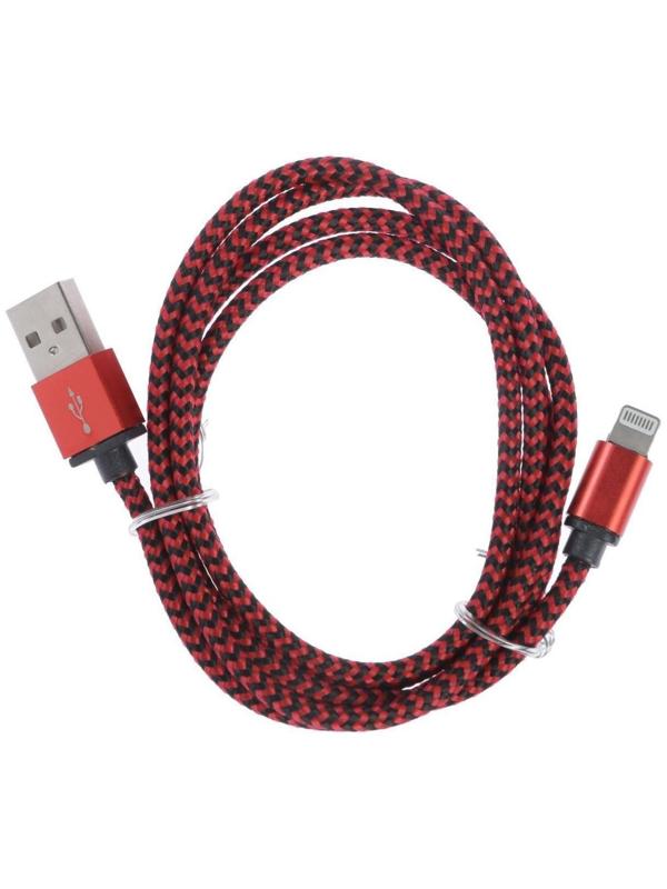 Кабель LuazON, Lightning - USB, 1 А, 1 м, оплётка нейлон, красный