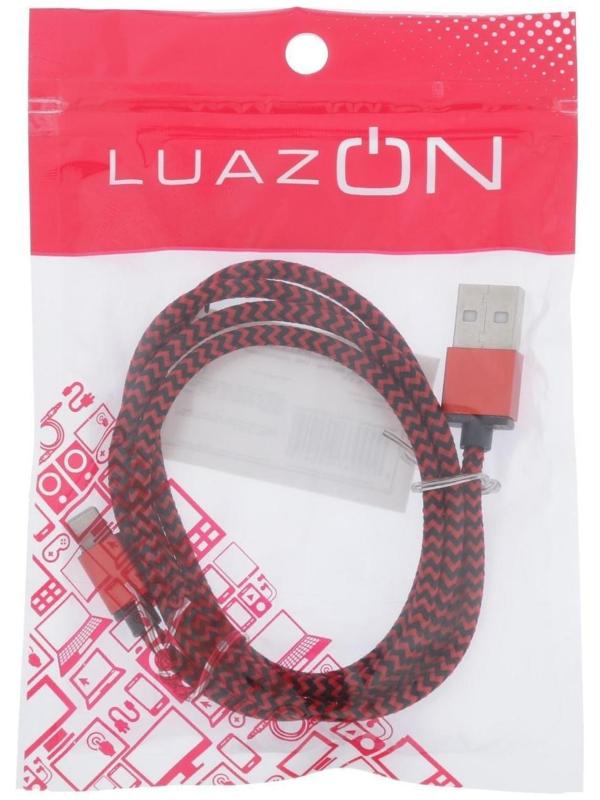 Кабель LuazON, Lightning - USB, 1 А, 1 м, оплётка нейлон, красный