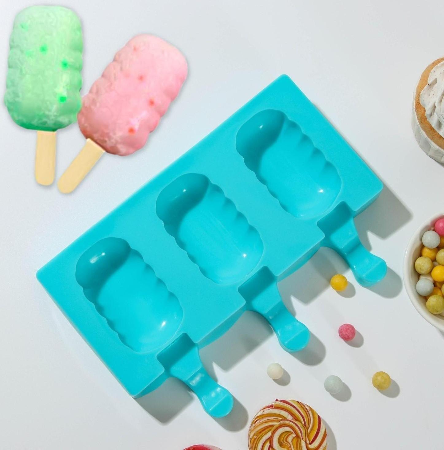 Форма для мороженого «Эскимо волна», 19,4×13 см, 3 ячейки (7×4 см), цвет МИКС