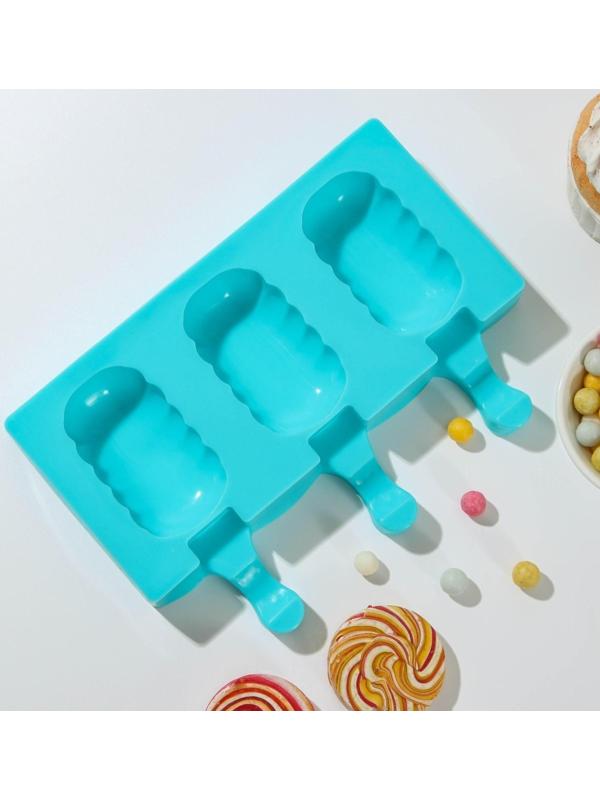 Форма для мороженого «Эскимо волна», 19,4×13 см, 3 ячейки (7×4 см), цвет МИКС