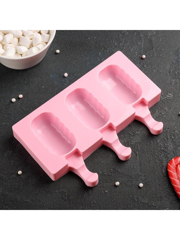 Форма для мороженого «Эскимо волна», 19,4×13 см, 3 ячейки (7×4 см), цвет МИКС