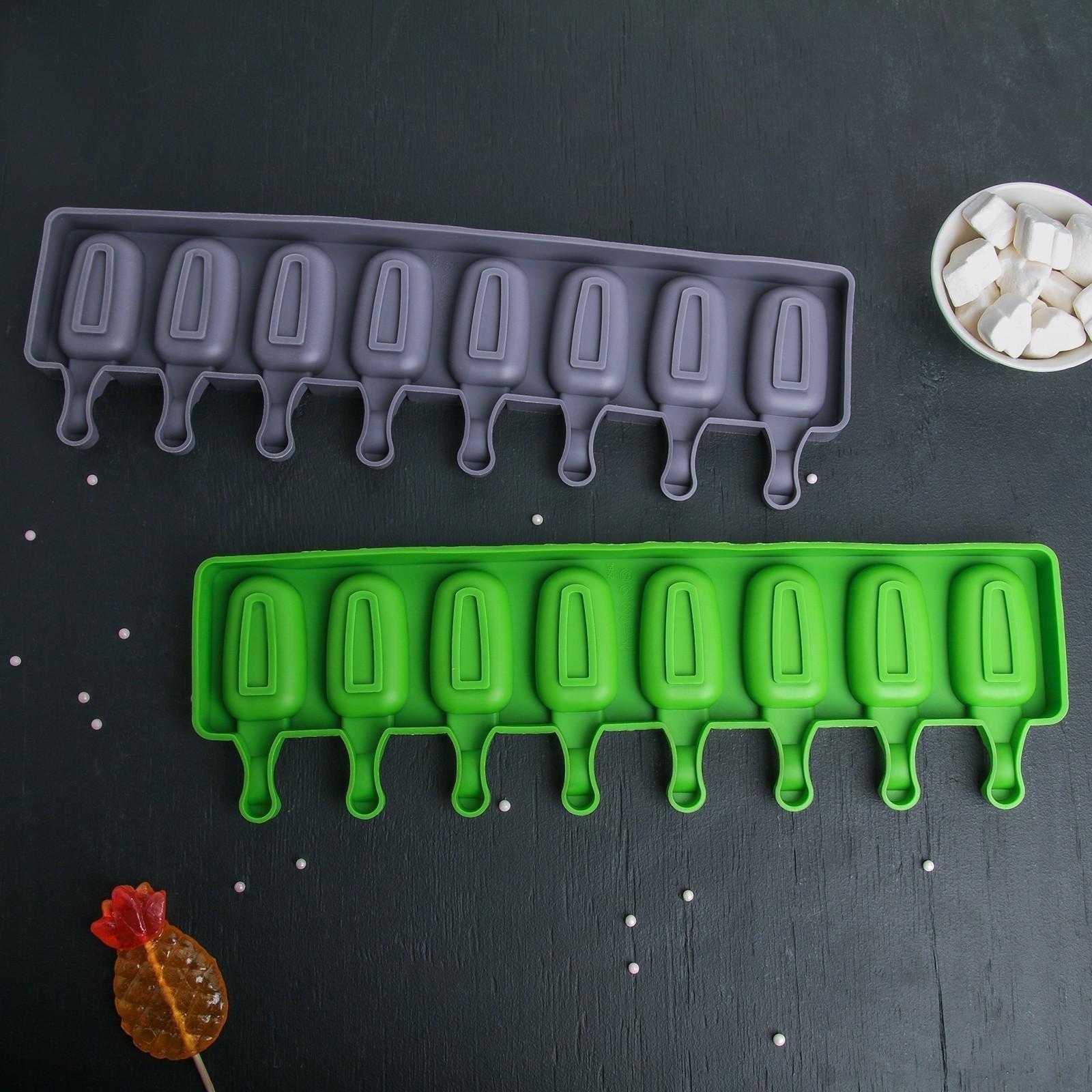 Форма для мороженого Доляна «Эскимо», 42×12,5 см, 8 ячеек (6,8×3,8 см), цвет МИКС