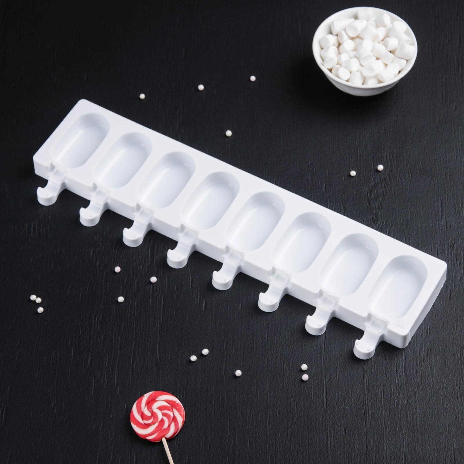 Форма для мороженого Доляна «Эскимо», 42×12,5 см, 8 ячеек (6,8×3,8 см), цвет МИКС