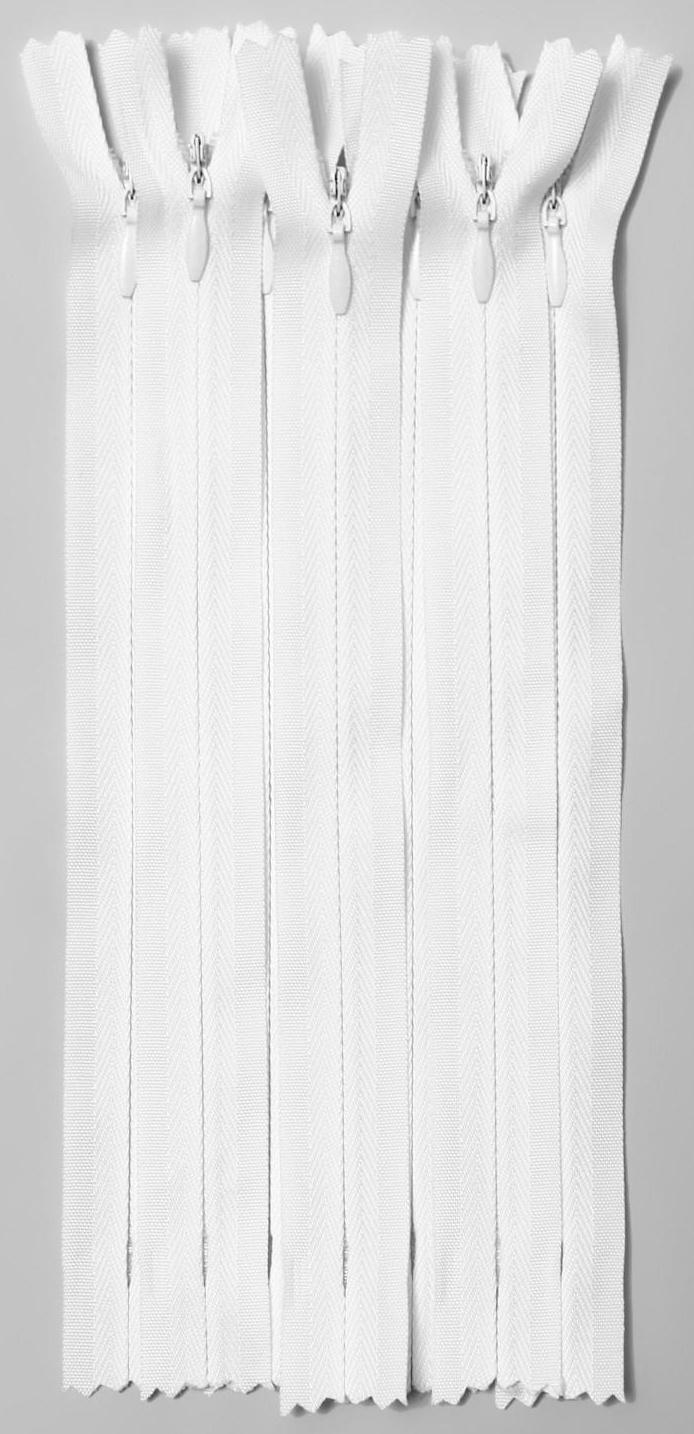 Молния потайная, №3, неразъёмная, замок автомат, 20 см, цвет белый