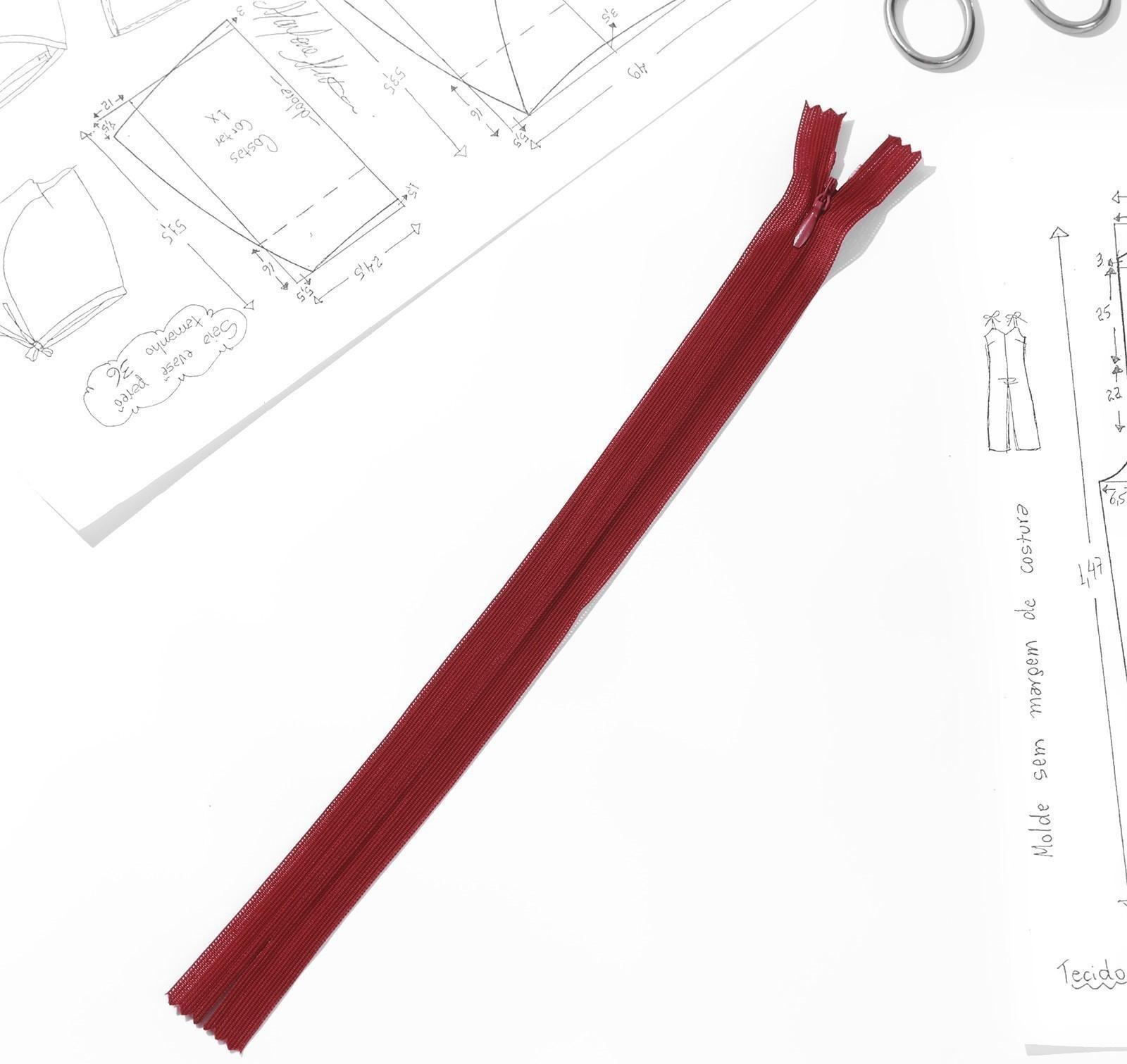 Молния потайная, №3, неразъёмная, замок автомат, 30 см, цвет бордовый