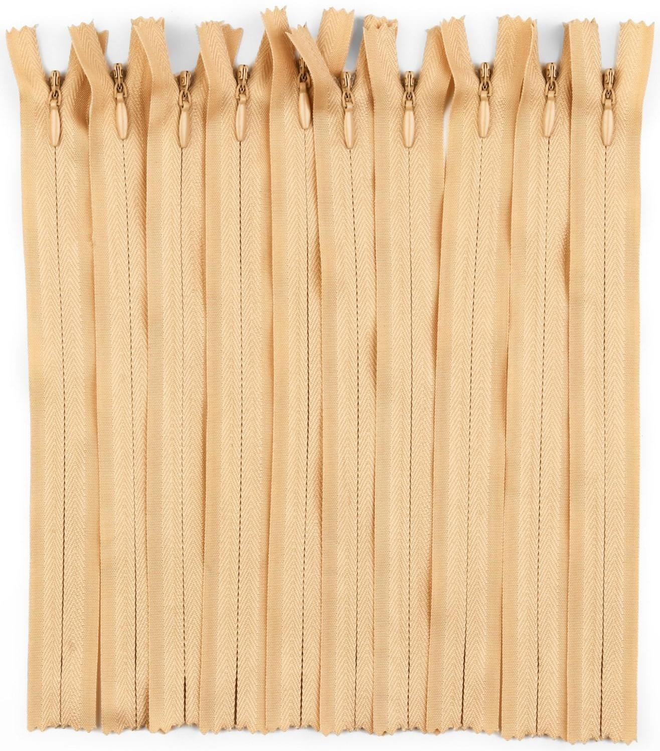 Молния потайная, №3, неразъёмная, замок автомат, 30 см, цвет бежевый