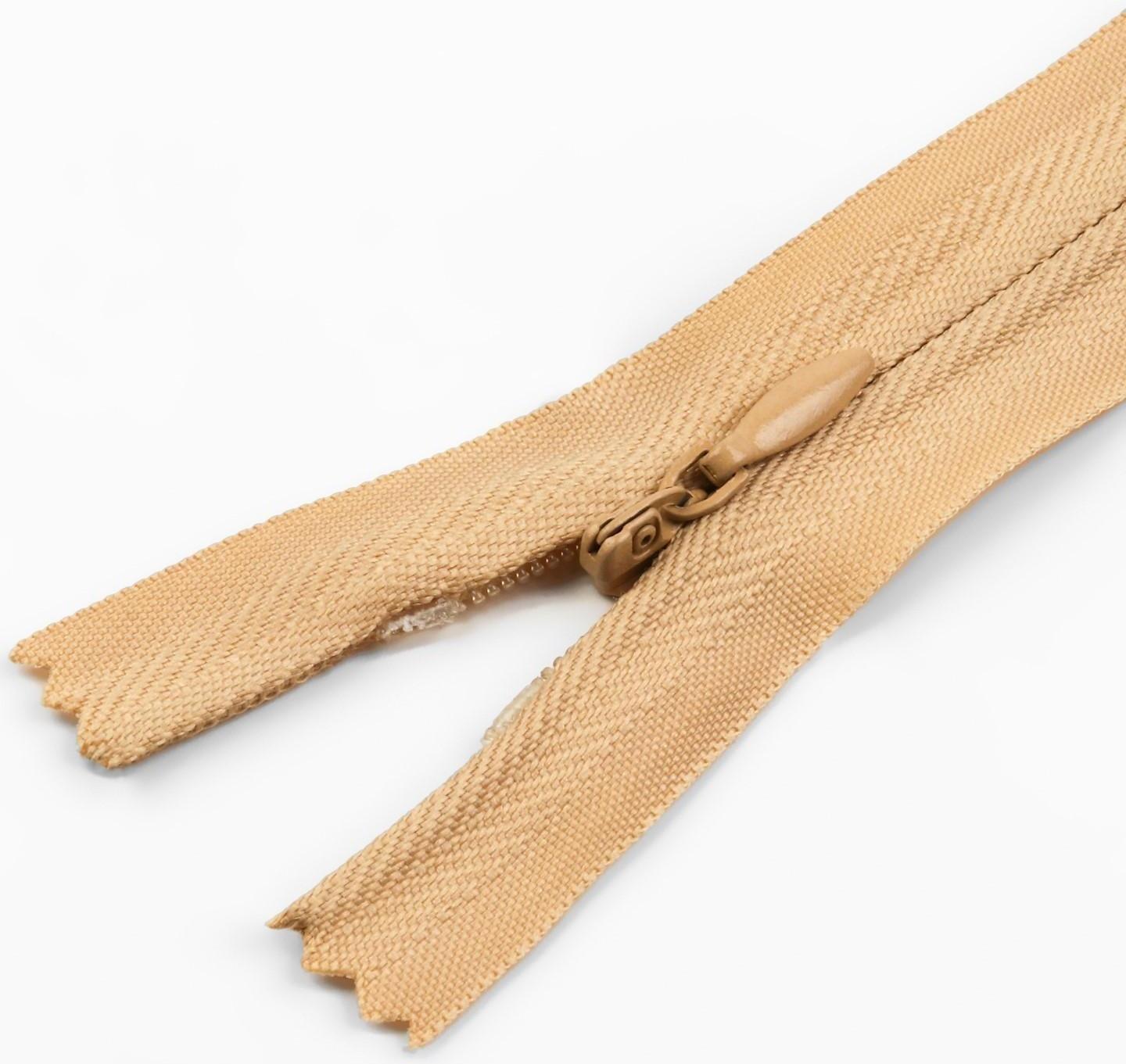 Молния потайная, №3, неразъёмная, замок автомат, 30 см, цвет бежевый
