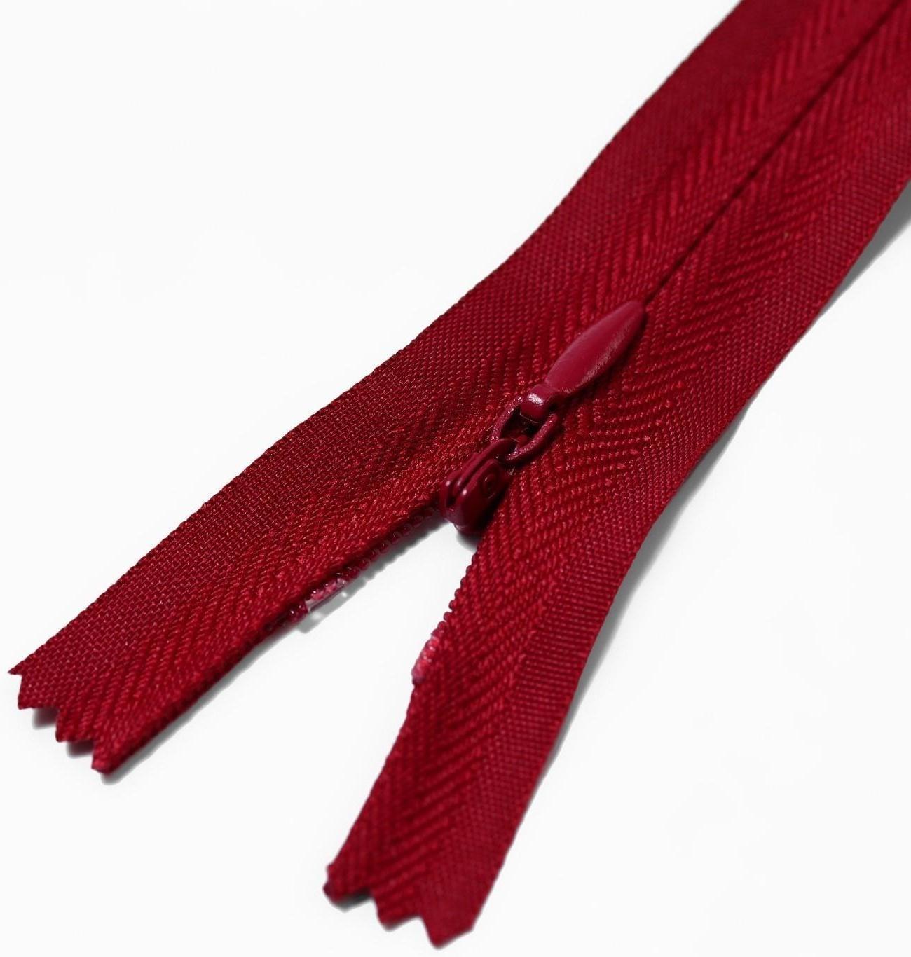 Молния потайная, №3, неразъёмная, замок автомат, 50 см, цвет бордовый