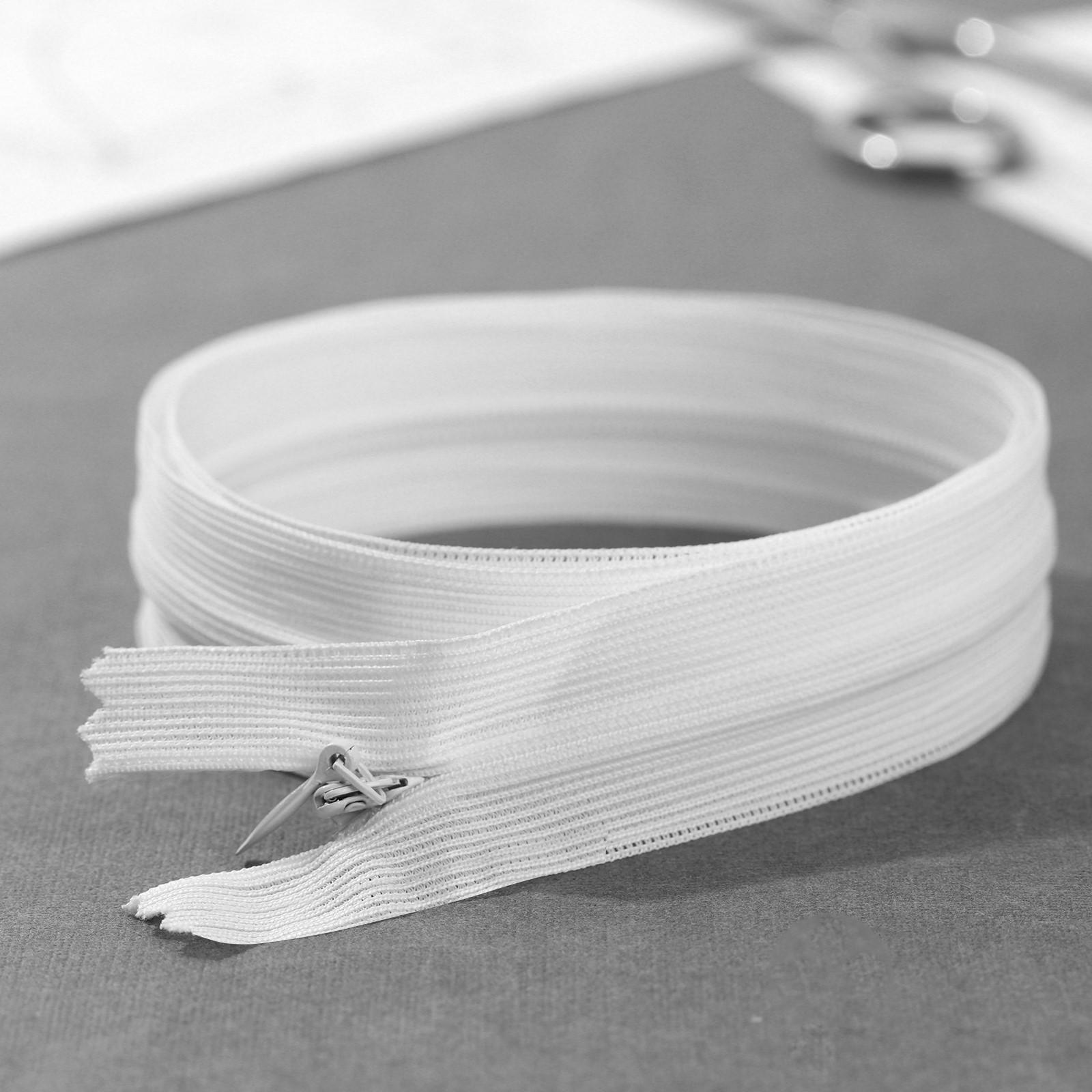 Молния потайная, №3, неразъёмная, замок автомат, 60 см, цвет белый