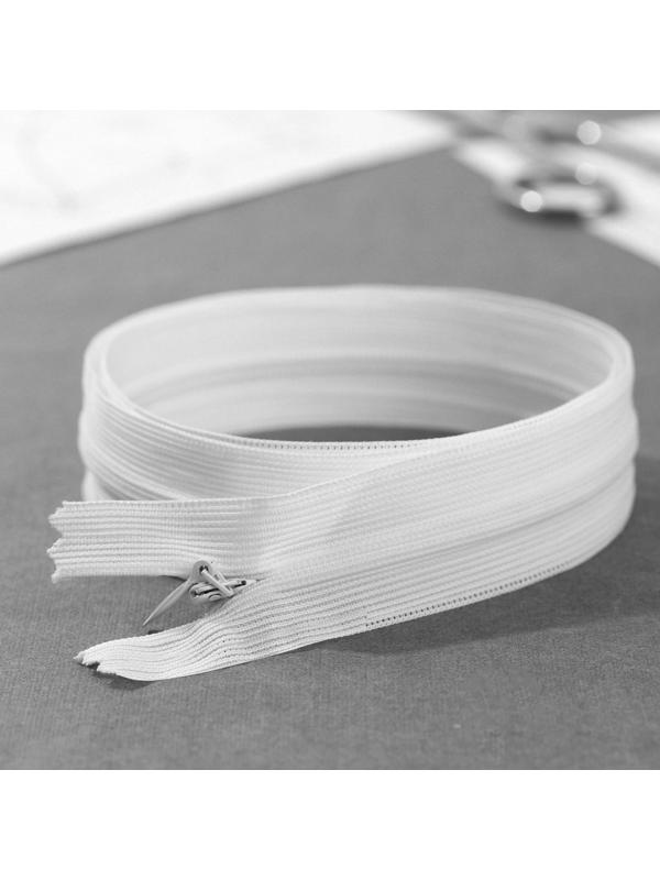 Молния потайная, №3, неразъёмная, замок автомат, 60 см, цвет белый