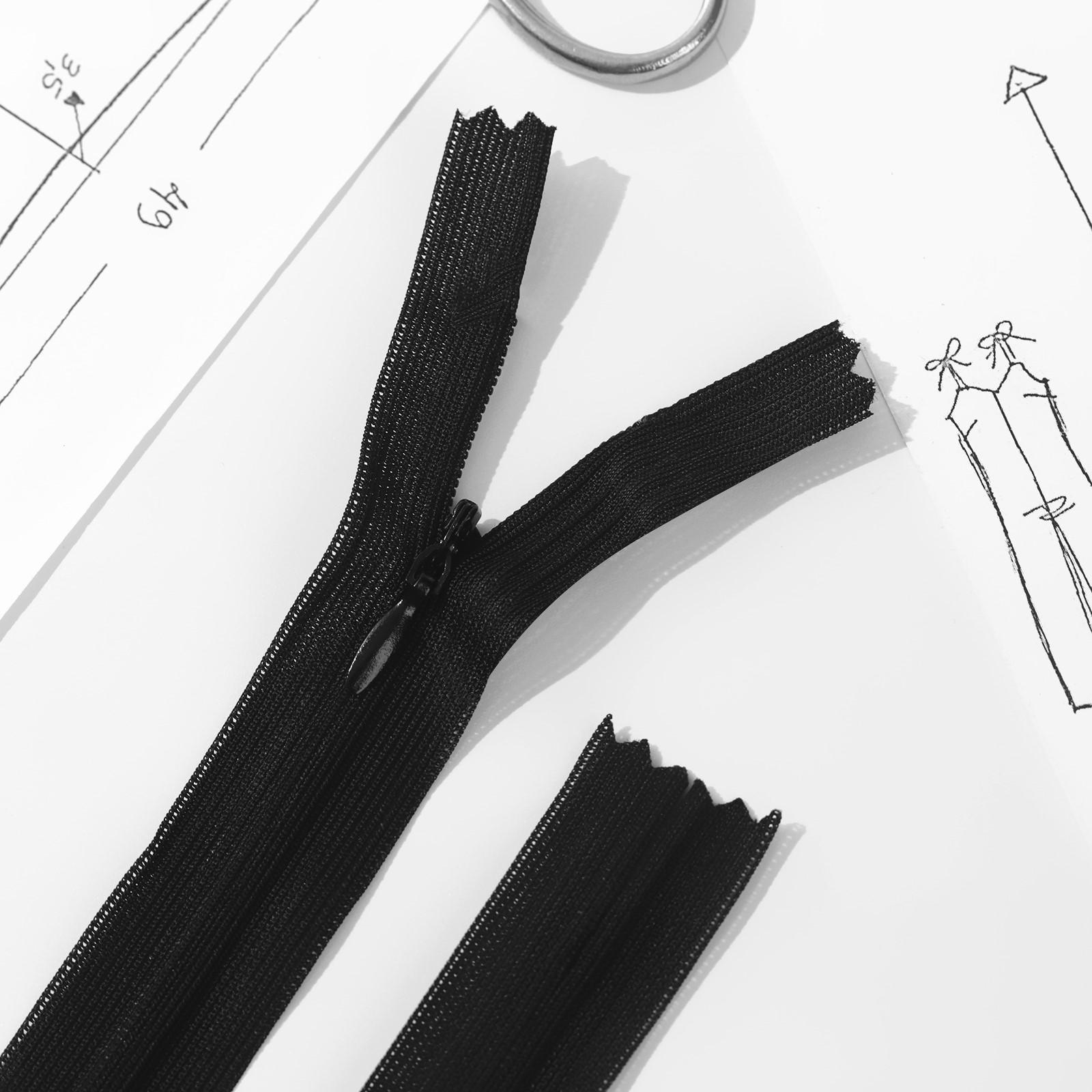 Молния потайная, №3, неразъёмная, замок автомат, 60 см, цвет чёрный