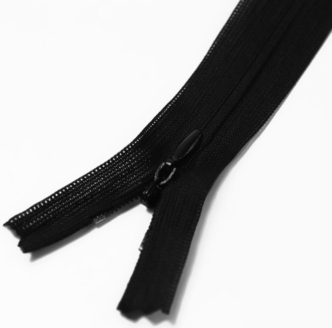 Молния потайная, №3, неразъёмная, замок автомат, 60 см, цвет чёрный