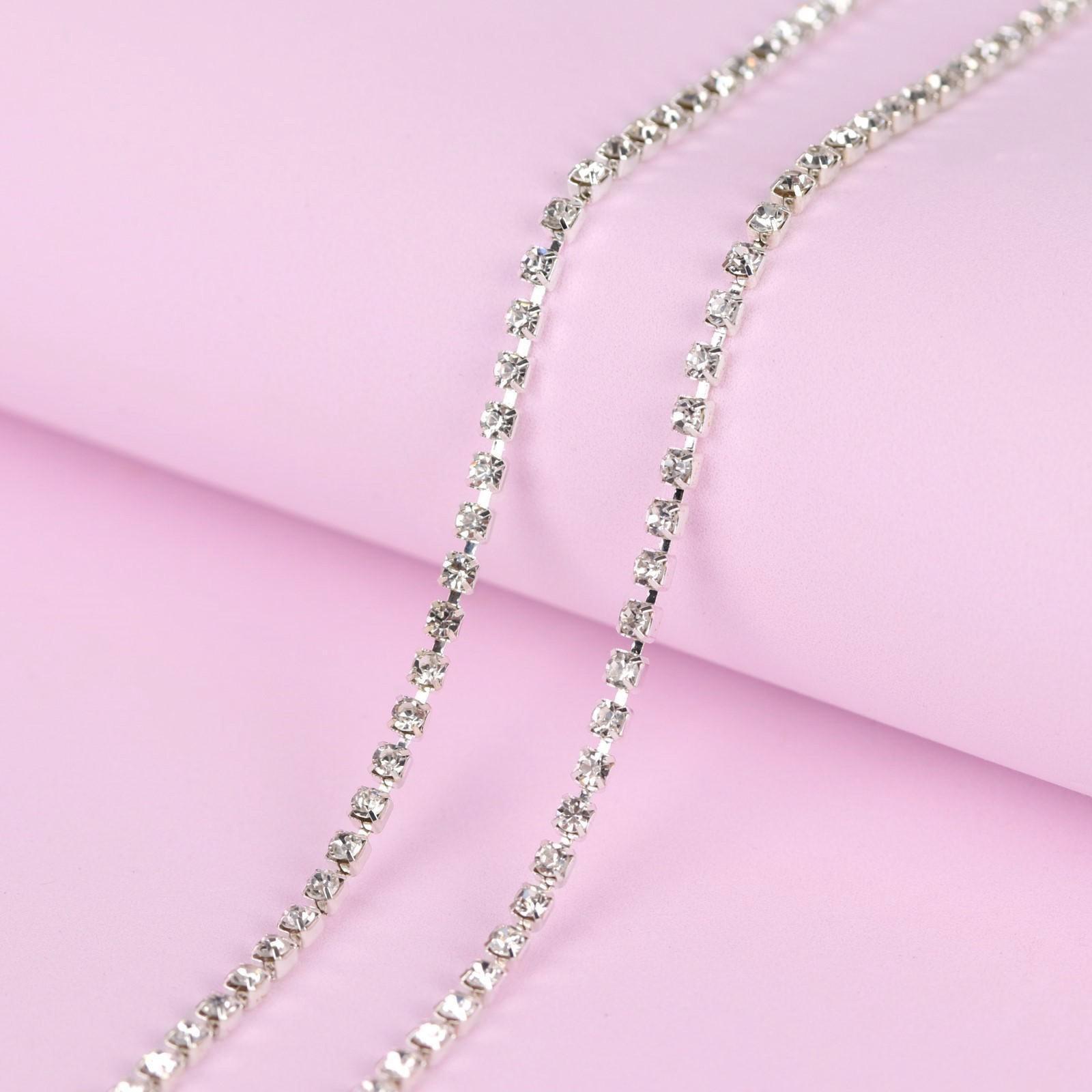 Цепь со стразами, 2,2 мм, 9 ± 1 м, цвет серебряный
