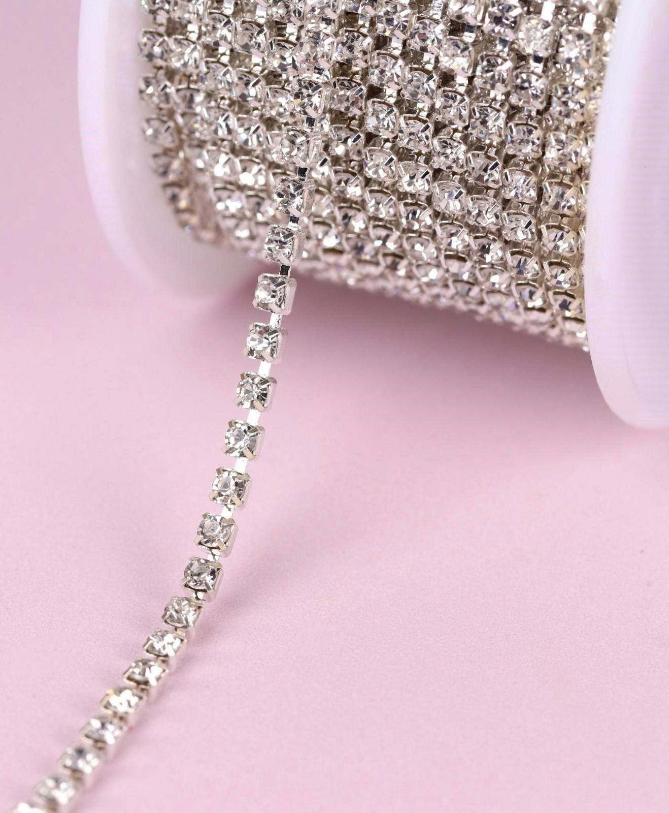 Цепь со стразами, 2,2 мм, 9 ± 1 м, цвет серебряный