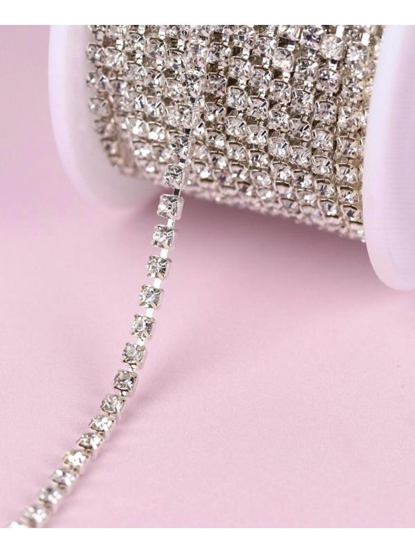 Цепь со стразами, 2,2 мм, 9 ± 1 м, цвет серебряный