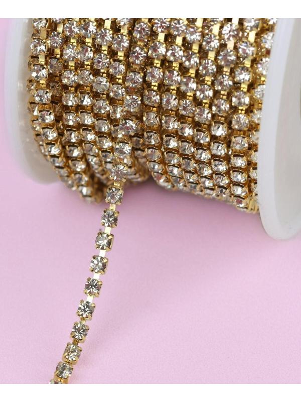 Цепь со стразами, 2 мм, 9 ± 1 м, цвет золотой