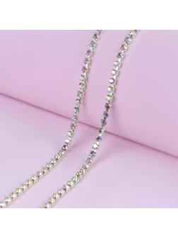 Цепь со стразами, с голографией, 3 мм, 9 ± 1 м, цвет серебряный