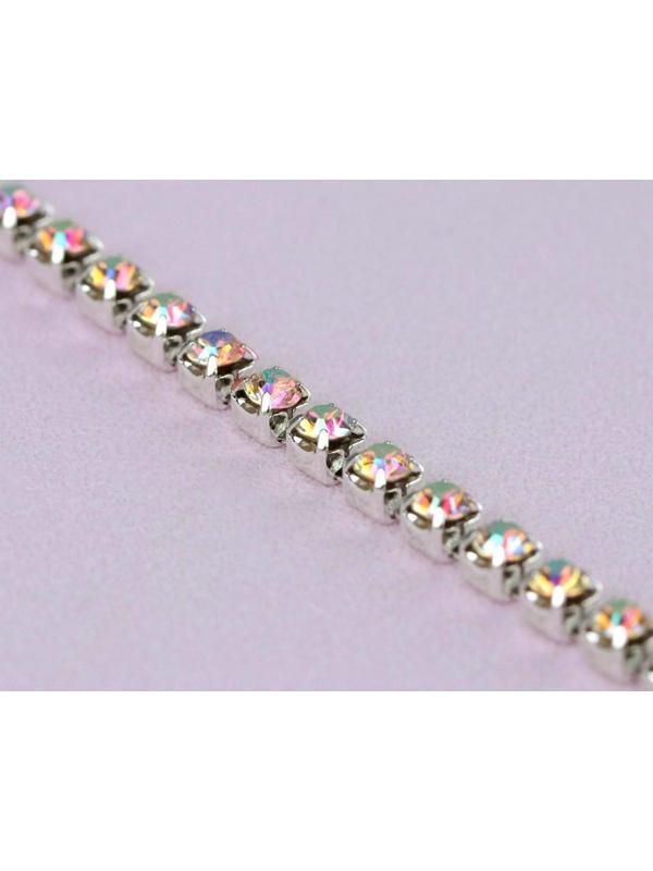 Цепь со стразами, с голографией, 3 мм, 9 ± 1 м, цвет серебряный