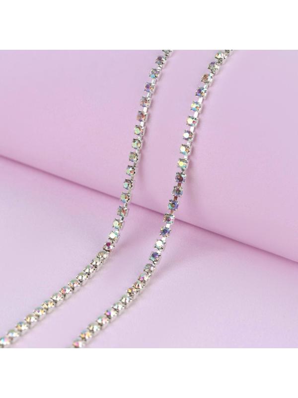 Цепь со стразами, с голографией, 3 мм, 9 ± 1 м, цвет серебряный