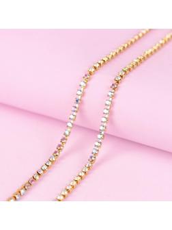 Цепь со стразами, с голографией, 2 мм, 9 ± 1 м, цвет золотой