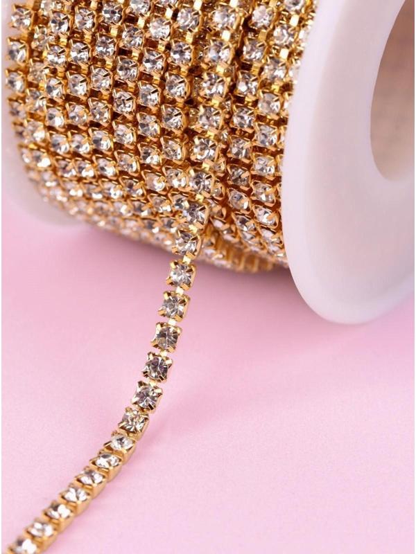 Цепь со стразами, 2,5 мм, 9 ± 1 м, цвет золотой