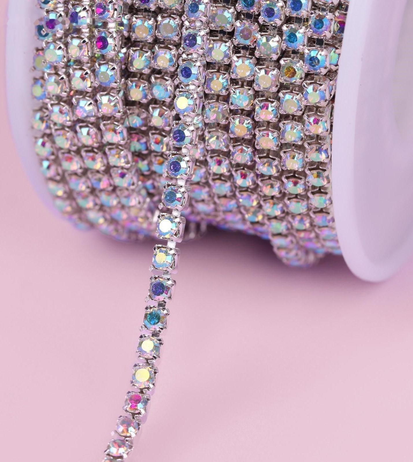 Цепь со стразами, с голографией, 2,5 мм, 9 ± 1 м, цвет серебряный