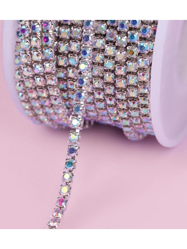 Цепь со стразами, с голографией, 2,5 мм, 9 ± 1 м, цвет серебряный