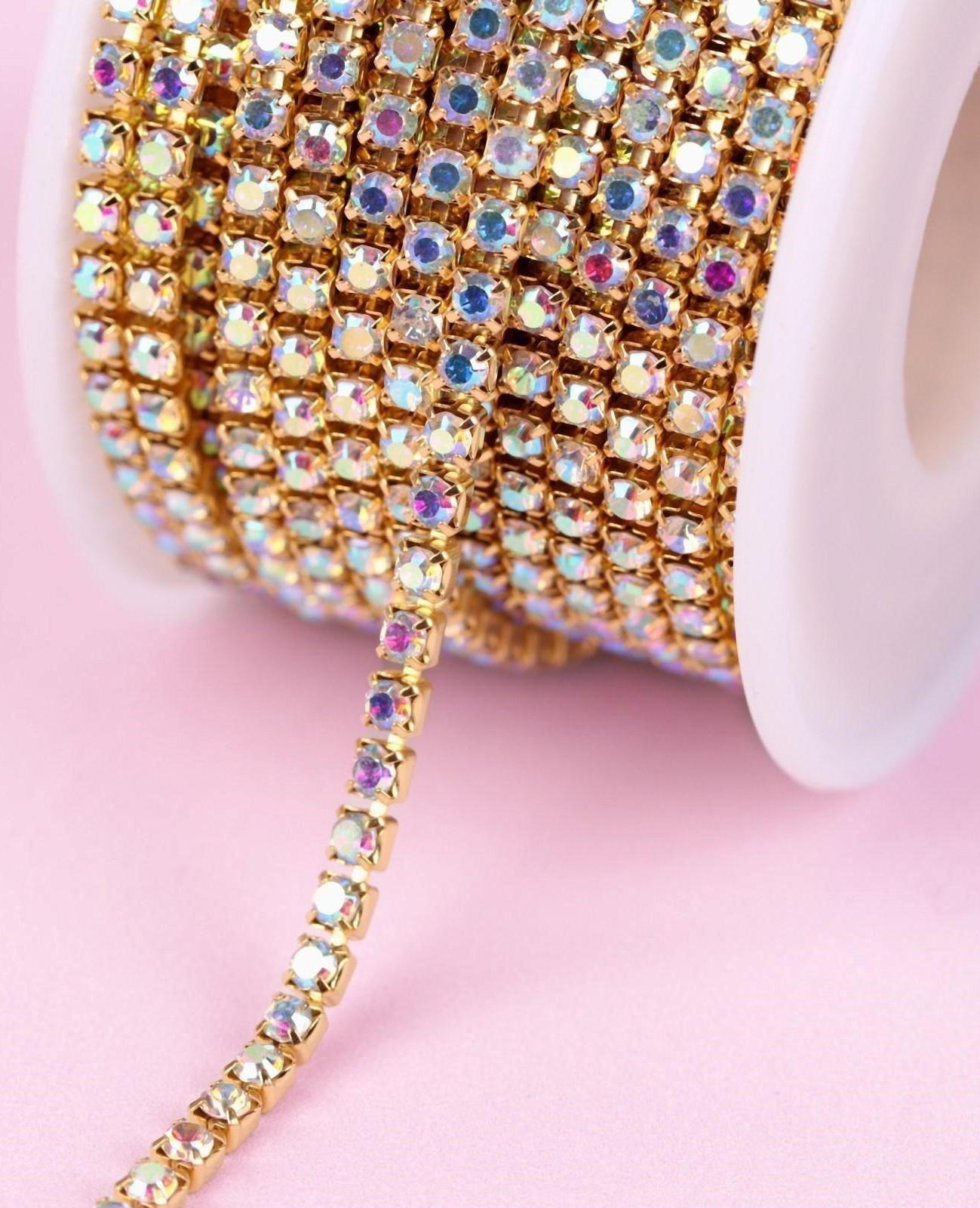 Цепь со стразами, с голографией, 2,5 мм, 9 ± 1 м, цвет золотой