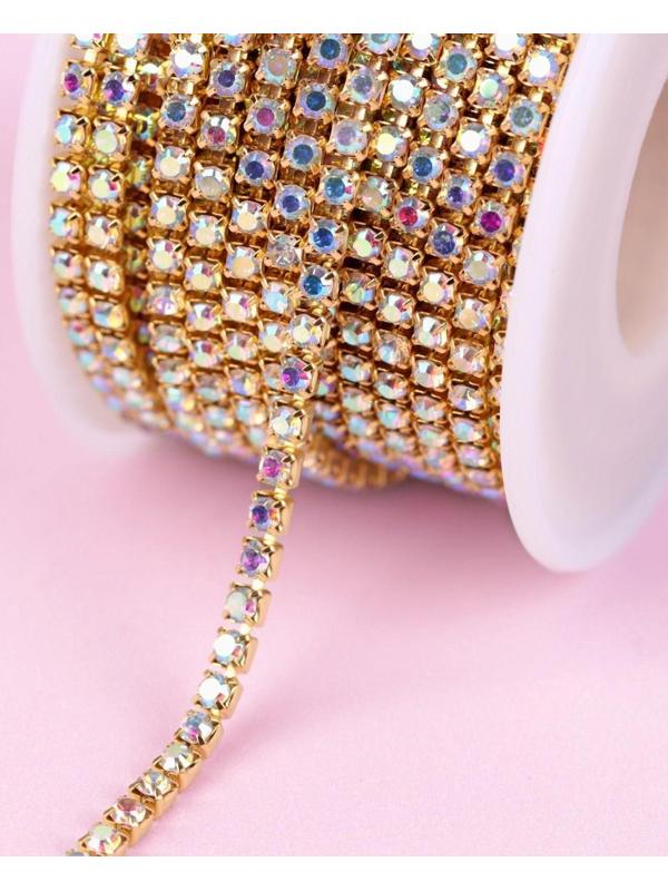 Цепь со стразами, с голографией, 2,5 мм, 9 ± 1 м, цвет золотой