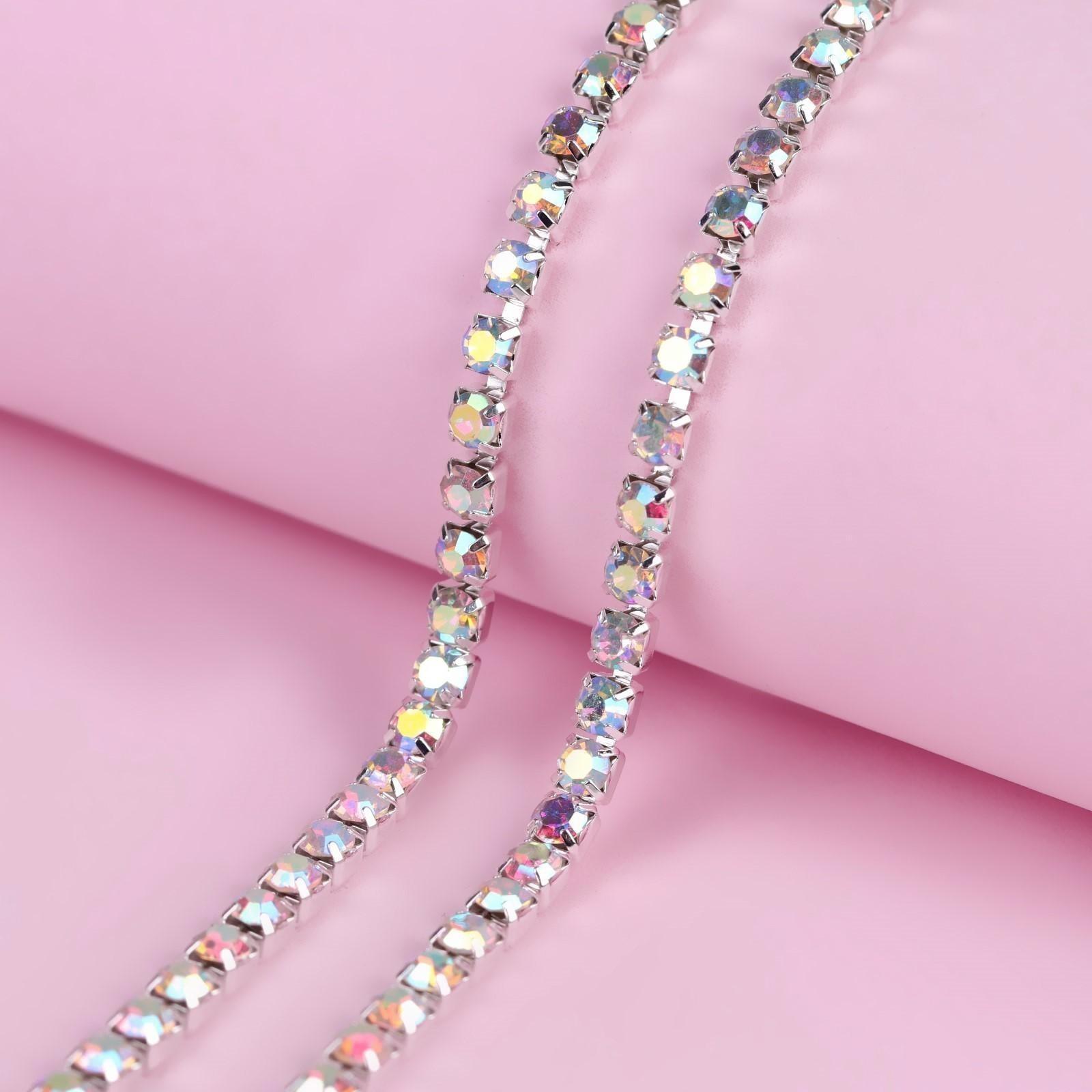 Цепь со стразами, с голографией, 3,5 мм, 9 ± 1 м, цвет серебряный