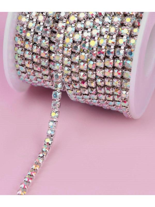 Цепь со стразами, с голографией, 3,5 мм, 9 ± 1 м, цвет серебряный