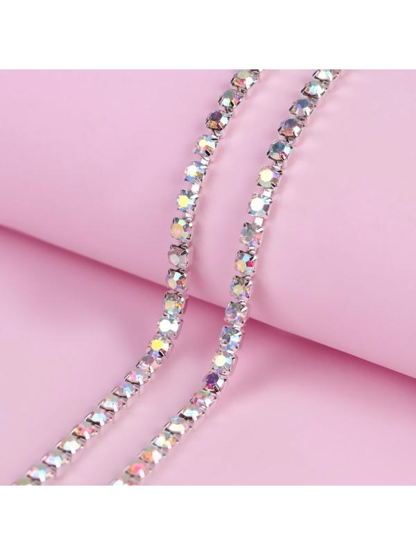 Цепь со стразами, с голографией, 3,5 мм, 9 ± 1 м, цвет серебряный