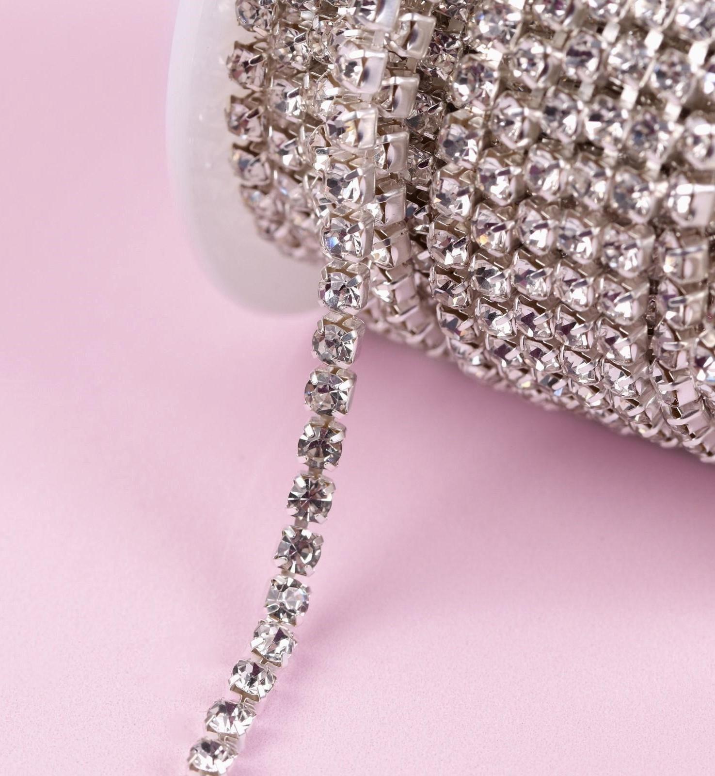 Цепь со стразами, 3,5 мм, 9 ± 1 м, цвет серебряный