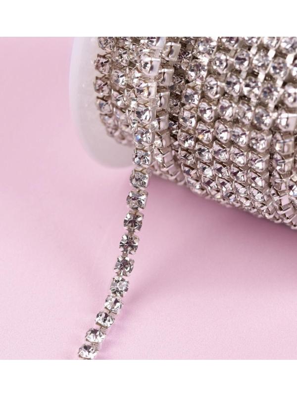 Цепь со стразами, 3,5 мм, 9 ± 1 м, цвет серебряный