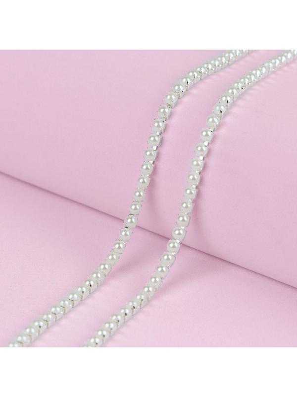 Цепь с жемчугом, 3,5 мм, 9 ± 1 м, цвет серебряный