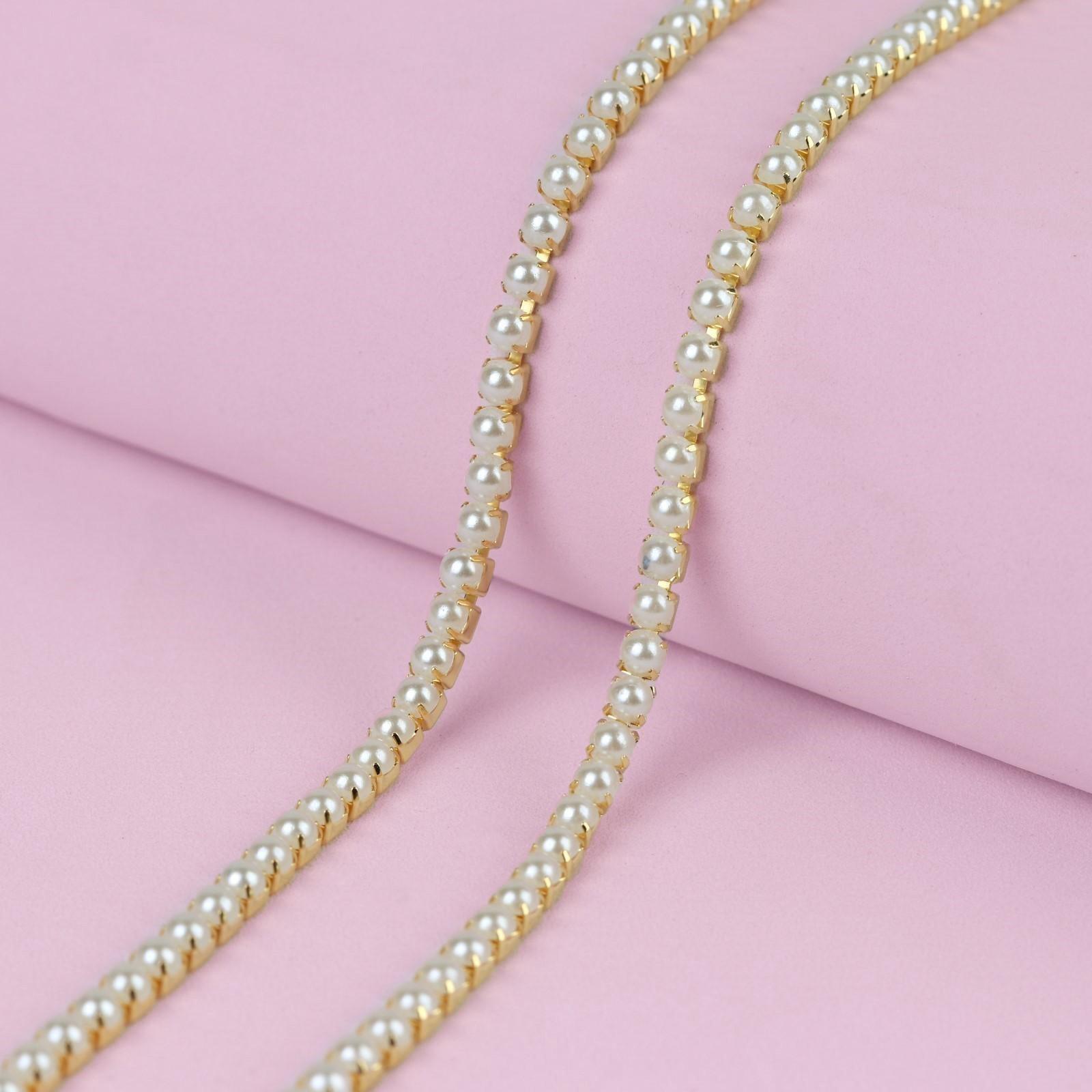 Цепь с жемчугом, 3,5 мм, 9 ± 1 м, цвет золотой