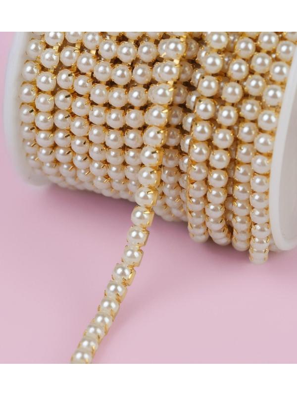 Цепь с жемчугом, 3,5 мм, 9 ± 1 м, цвет золотой