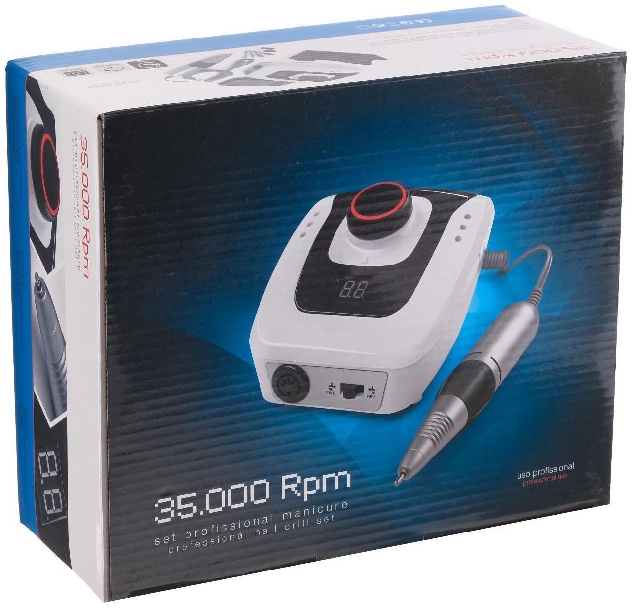 Аппарат для маникюра и педикюра JessNail DM-206, 4 насадки, 35 000 об/мин, бело-розовый