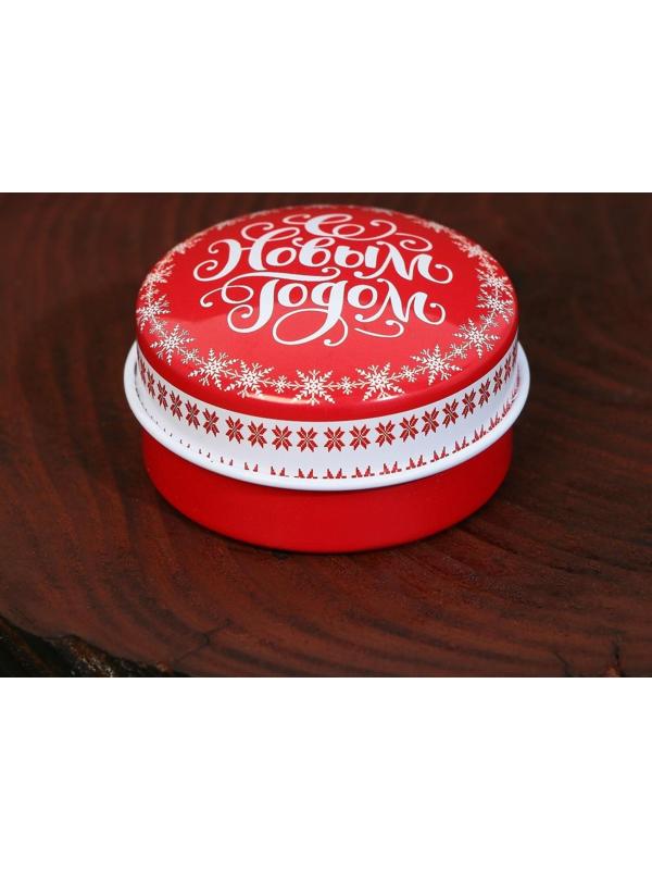 Свеча в железной банке «С Новым годом», аромат вишня, 4,5 х 4,5 х 2,5 см.