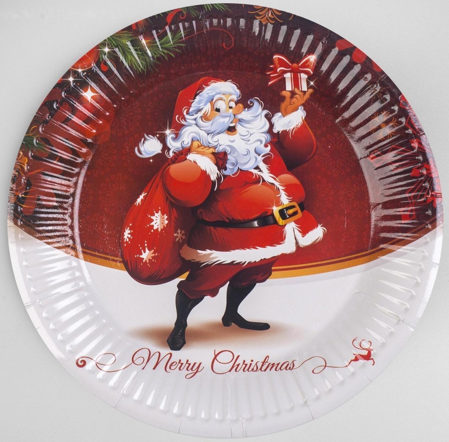 Тарелка бумажная «Дед Мороз с подарками», набор 6 шт.